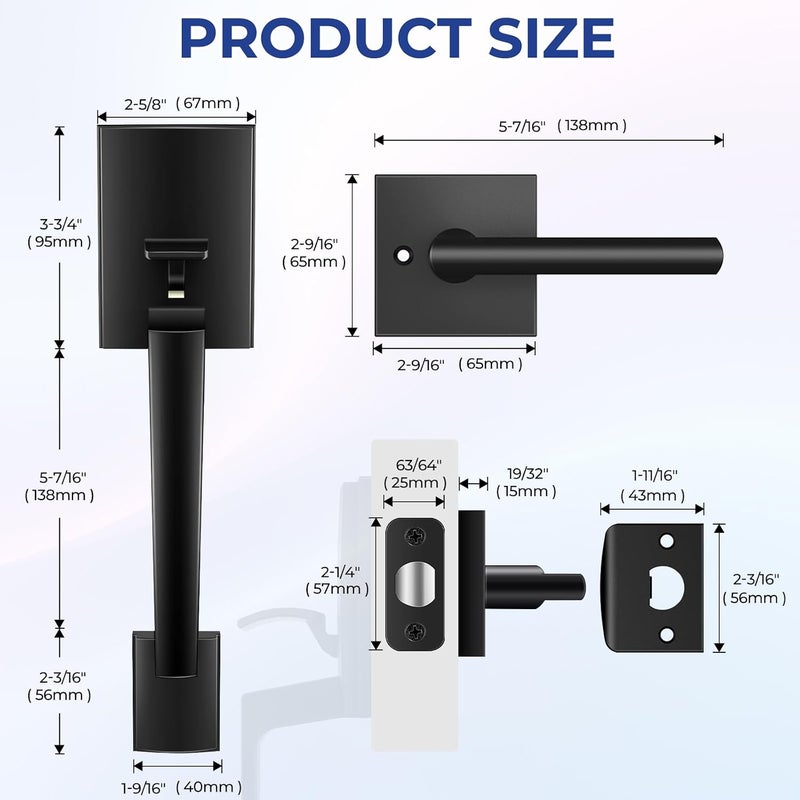 Ohuhu Heavy Duty Matte Black Front Door Handle Lock Set - Single Cylinder Reversible Lever - Image 4