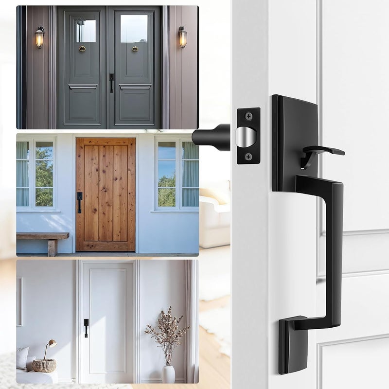 Ohuhu Heavy Duty Matte Black Front Door Handle Lock Set - Single Cylinder Reversible Lever - Image 2