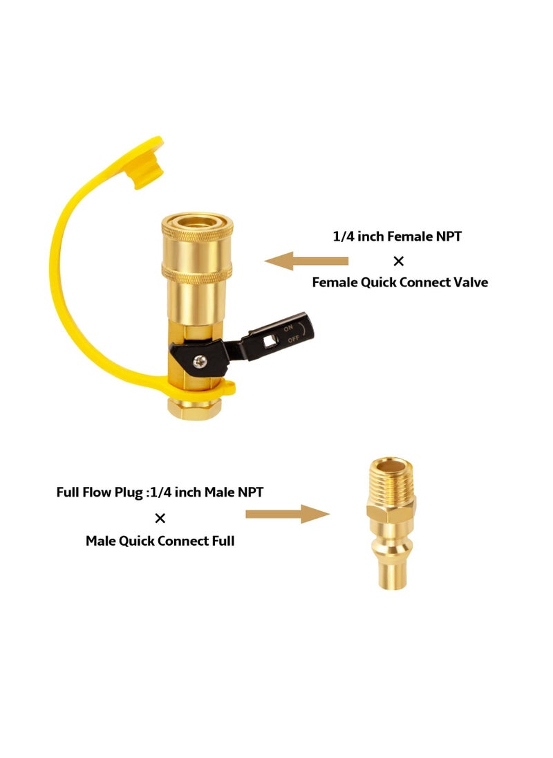 Generic RV Propane Quick Connect Adapter, 1/4" Female Shutoff Valve &Full Flow Plug & 1/4" Male NPT &1/4" Female NPT, Male Pipe Half-Union Fitting to Heater Appliance Plug for RV, Trailer, BBQ - Image 3