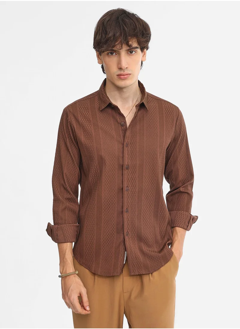 كامبوس سوترا Men's Chocolate Brown Mesh-Textured Knit Shirt
