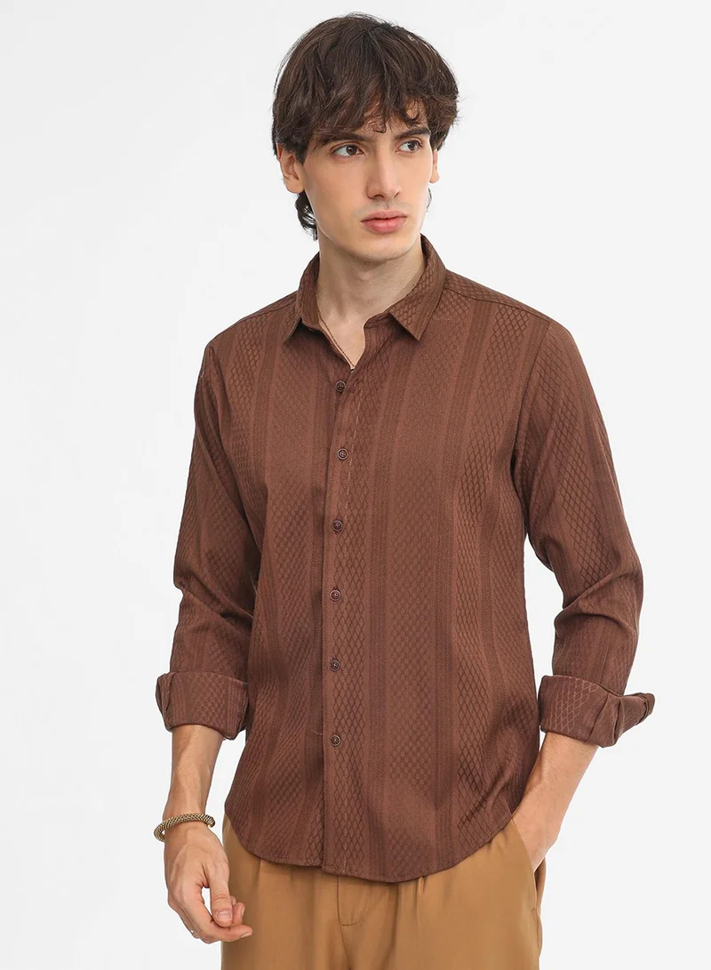 كامبوس سوترا Men's Chocolate Brown Mesh-Textured Knit Shirt