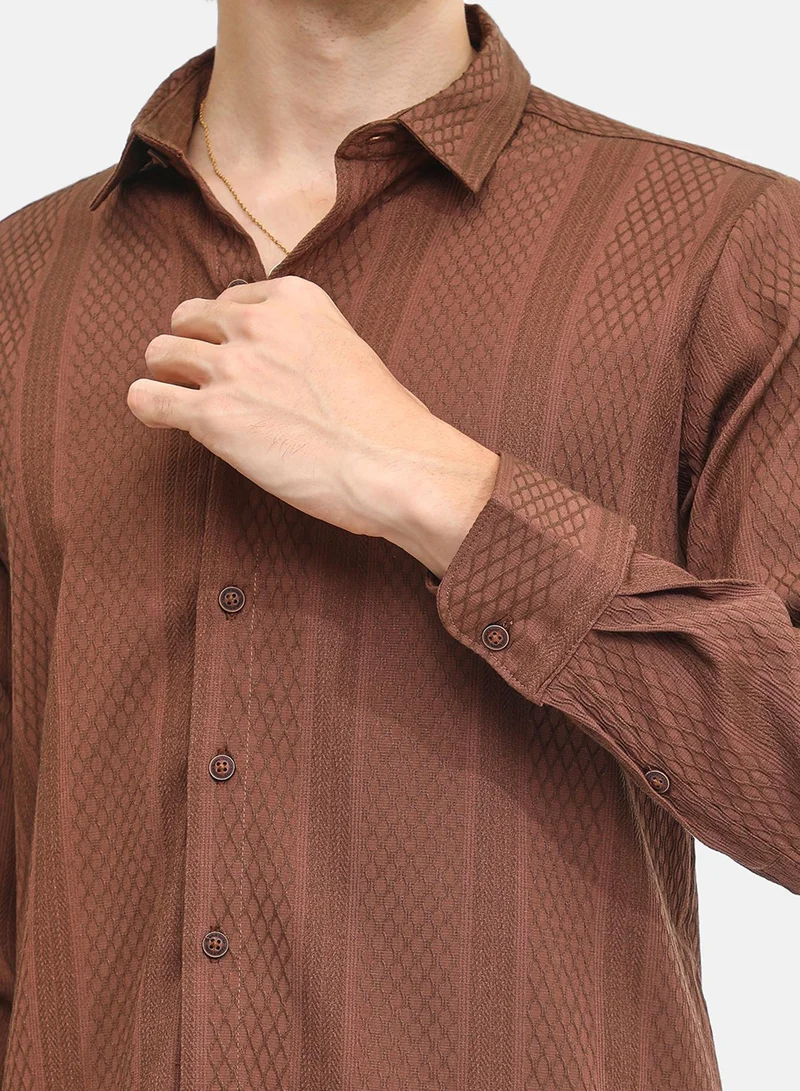 كامبوس سوترا Men's Chocolate Brown Mesh-Textured Knit Shirt