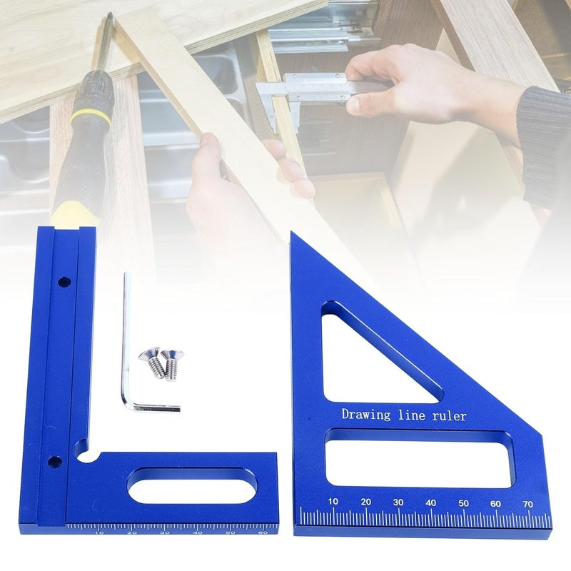 3D Multi Angle Measuring Ruler, Aluminum Alloy Woodworking Square Protractor with 45 and 90 Degree Angles, Layout Measuring Tool for Carpenter Engineer DIYer (Blue) - Image 5