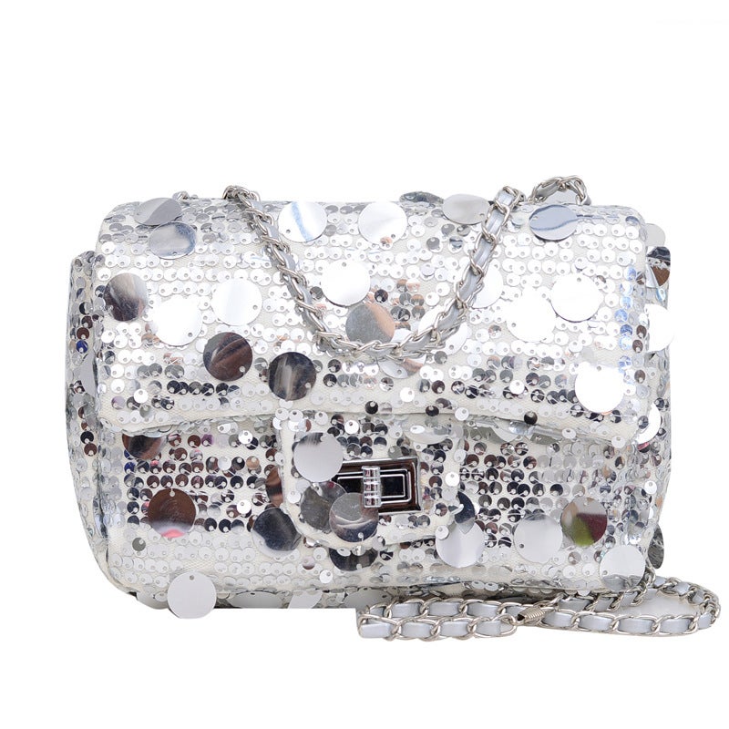 Fashionable Girl Sequined Small Square Bag Texture Chain Shoulder Crossbody Bag Commuter Bag Women'S Bag - Image 1