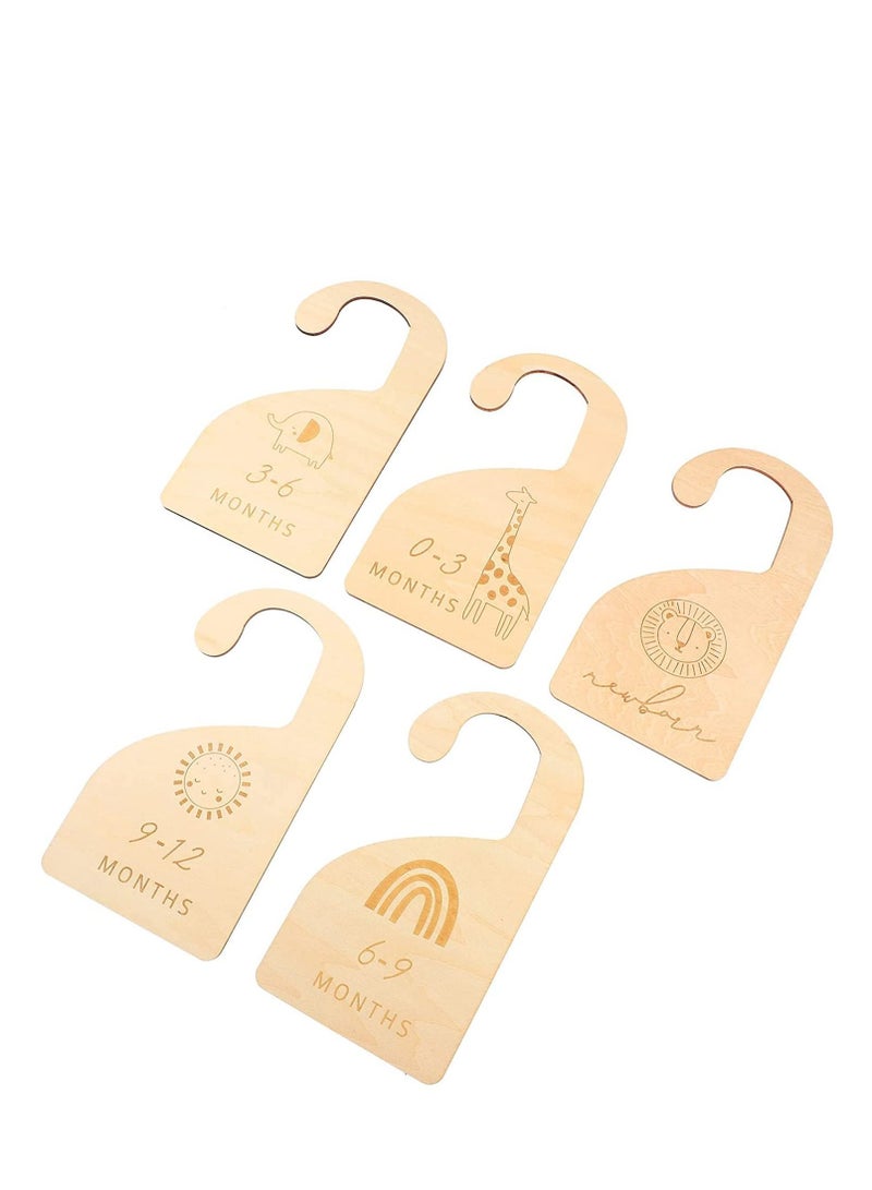 Excefore خزانة أطفال خشبية، 5 قطع من مقسمات الخزانة الكرتونية من عمر 0 إلى 12 شهرًا، منظمات خزانة الأطفال المعلقة، منظم ملابس الأطفال، منظم ملابس الأطفال، منظم غرفة الأطفال، منظم ملابس المنزل - Image 1