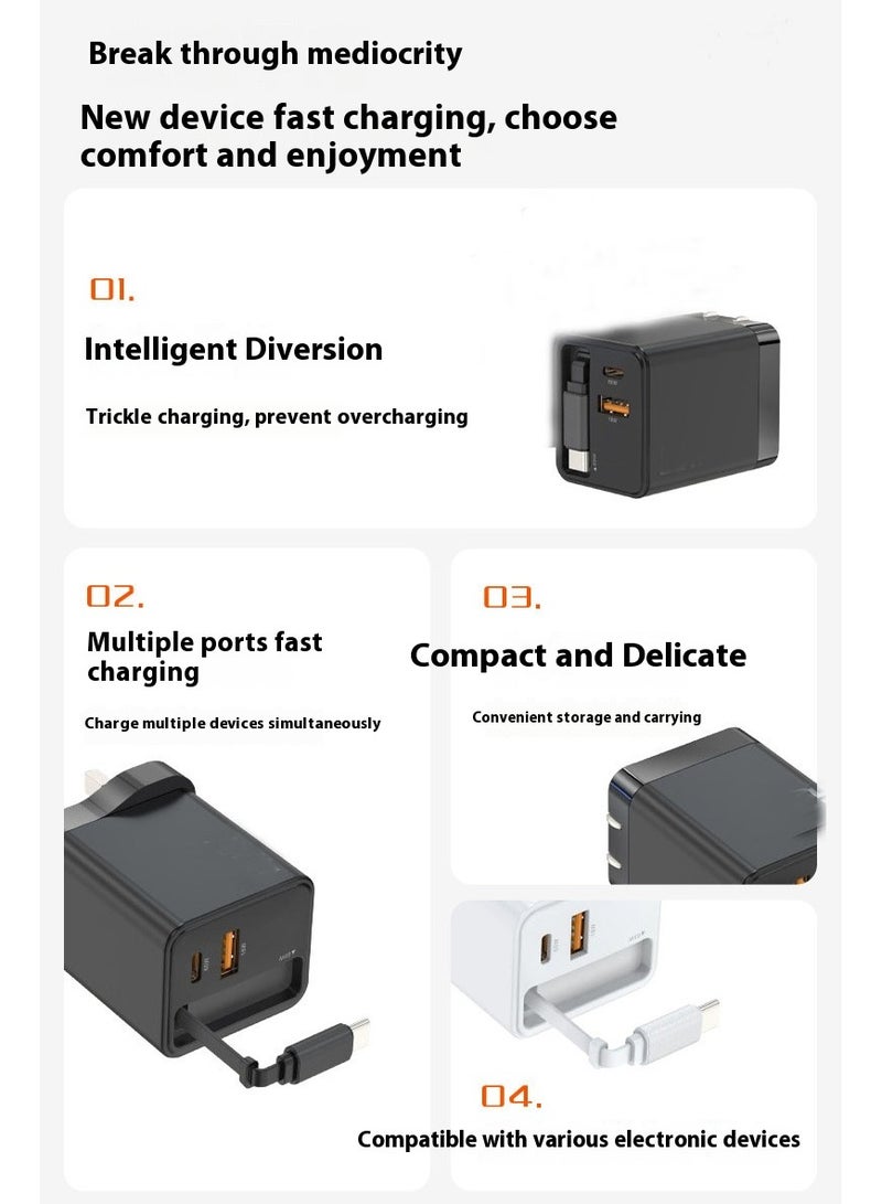 غريفين شاحن Nexode GaN 65W Type C 2C1A قابل للسحب 0.7 متر محول USB C سريع ومحمول ومتوافق مع MacBook Pro/Air وiPad Pro وiPhone 16 Series وSamsung Galaxy Series باللون الأسود - Image 3