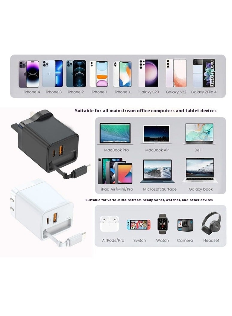 غريفين شاحن Nexode GaN 65W Type C 2C1A قابل للسحب 0.7 متر محول USB C سريع ومحمول ومتوافق مع MacBook Pro/Air وiPad Pro وiPhone 16 Series وSamsung Galaxy Series باللون الأسود - Image 5