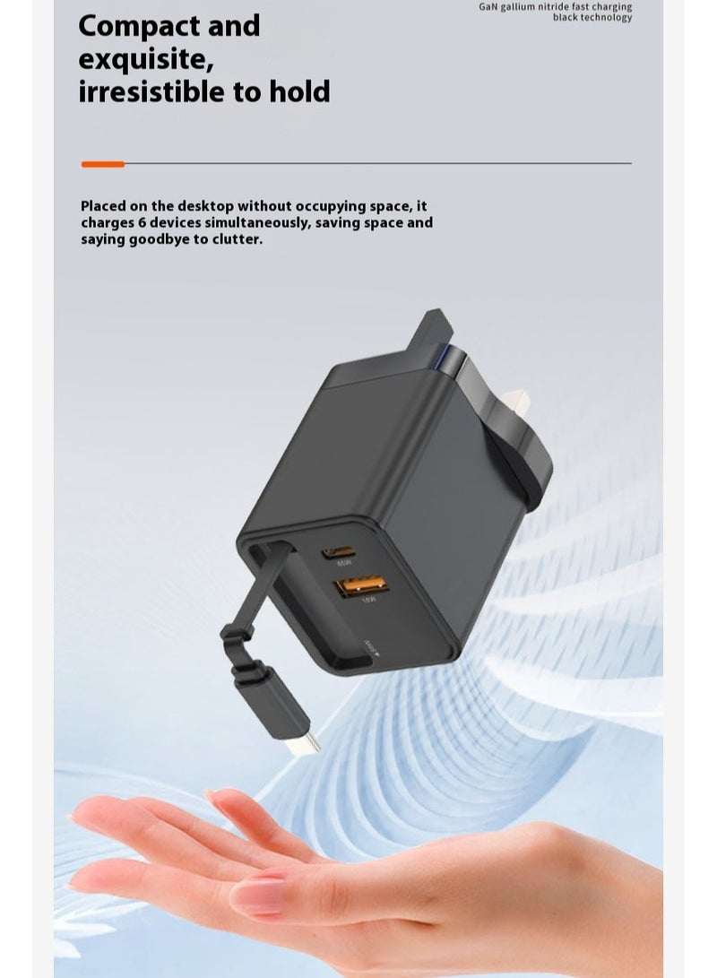 غريفين شاحن Nexode GaN 65W Type C 2C1A قابل للسحب 0.7 متر محول USB C سريع ومحمول ومتوافق مع MacBook Pro/Air وiPad Pro وiPhone 16 Series وSamsung Galaxy Series باللون الأسود - Image 4