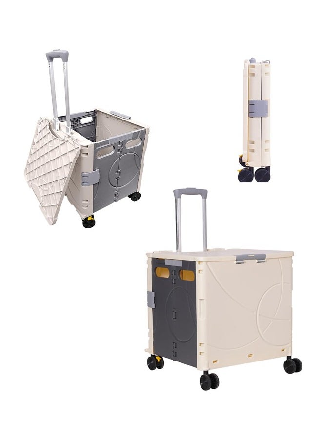 Generic - Portable Folding Trolley With Wheels, Shopping, Grocery Shopping, Camping, Very Convenient, Beige/Gray - Image 1