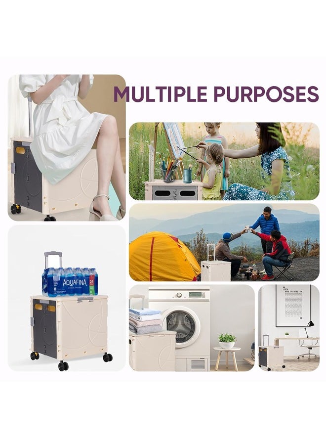 Generic - Portable Folding Trolley With Wheels, Shopping, Grocery Shopping, Camping, Very Convenient, Beige/Gray - Image 1