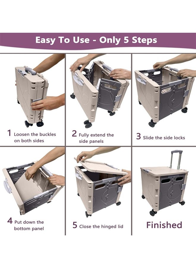 Generic - Portable Folding Trolley With Wheels, Shopping, Grocery Shopping, Camping, Very Convenient, Beige/Gray - Image 1