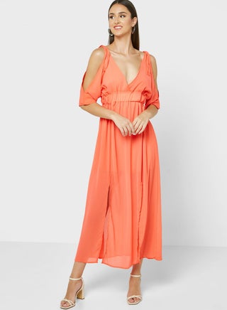 Cold Shoulder Dress With Slit