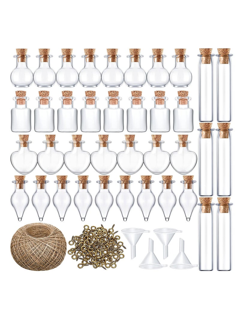 Excefore Small Mini Glass Jars Bottle with Cork Stopper Tiny Wishing Bottles with Eye Screws Funnel and Rope Small Cork Clear Glass Bottle for DIY Crafts Bead Container 50Pcs - Image 1