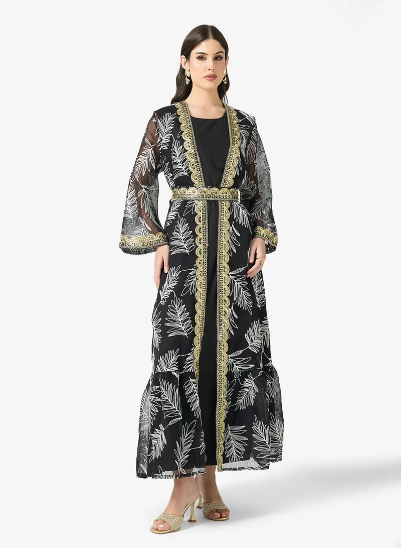 خزانة Printed Abaya With Inner Dress