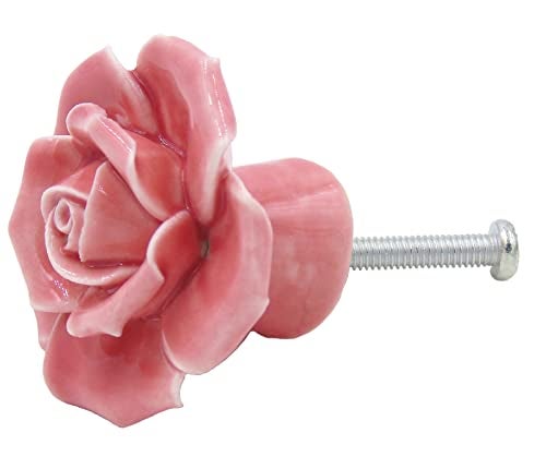 Tecrio 2pcs-Pack Ceramic Vintage Floral Rose Dresser Closet Kitchen Cupboard Deawer Knobs Handle Decor Pulls w/Screws (Pink) - Image 3