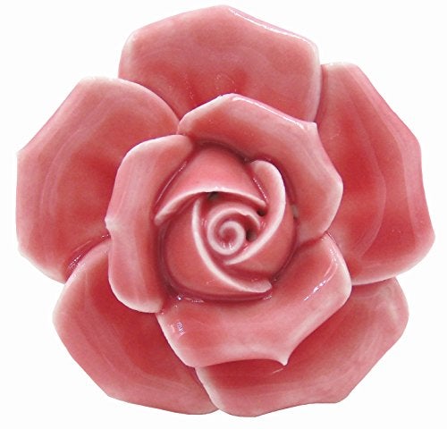 Tecrio 2pcs-Pack Ceramic Vintage Floral Rose Dresser Closet Kitchen Cupboard Deawer Knobs Handle Decor Pulls w/Screws (Pink) - Image 1