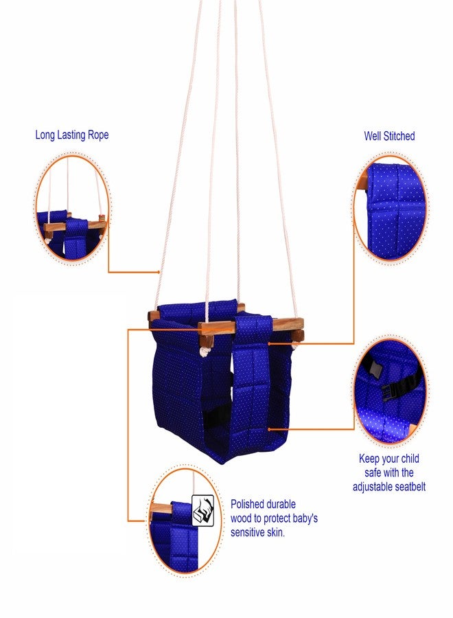 Ashish Swing for Baby and Kids - Indoor/Outdoor Jhula, Cradle for 8-36 Months, Height 114" Length 8.5"Cm, Cotton and Wood Material (Blue) - Image 5