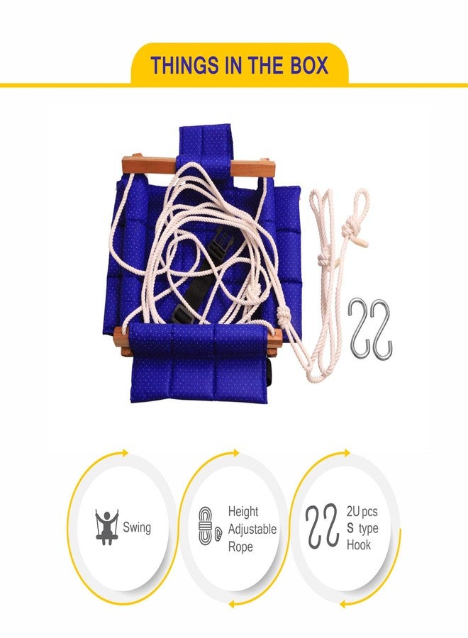 Ashish Swing for Baby and Kids - Indoor/Outdoor Jhula, Cradle for 8-36 Months, Height 114" Length 8.5"Cm, Cotton and Wood Material (Blue) - Image 3