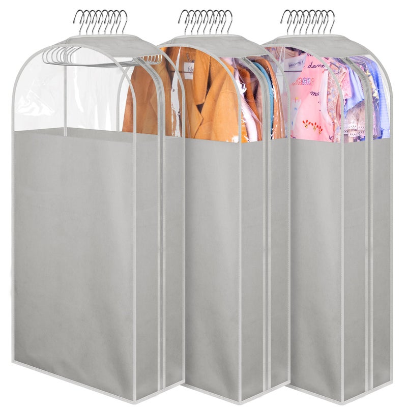 MISSLO 10 Gusseted Garment Bags for Hanging Clothes 40 Clear Suit Bags for Closet Storage Suits Cover Coat Protector 3 Packs Grey