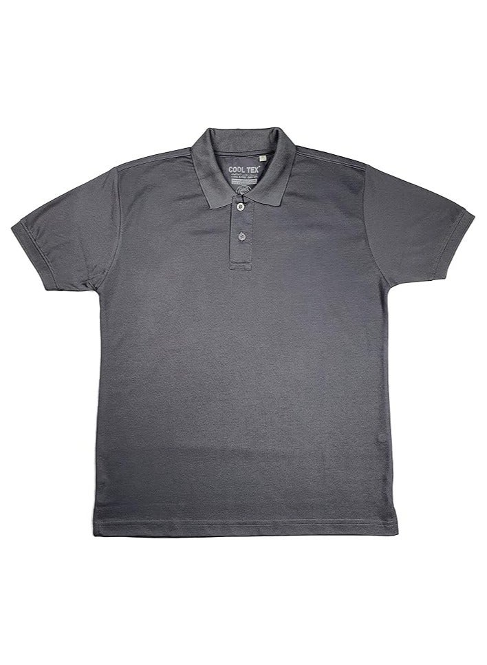 COOL TEX Cooltex Unisex Cotton Polyester Plain Dark Grey Polo T-Shirts Cool Dry-Fit Material Short Sleeves Soft and Comfortable - Image 2