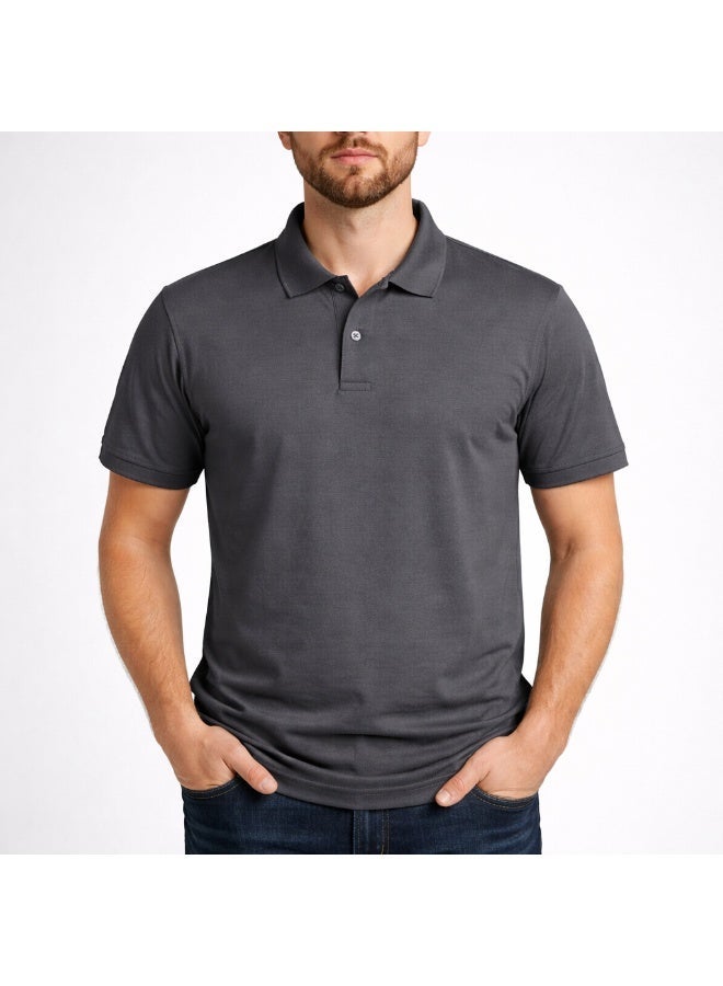 COOL TEX Cooltex Unisex Cotton Polyester Plain Dark Grey Polo T-Shirts Cool Dry-Fit Material Short Sleeves Soft and Comfortable - Image 1