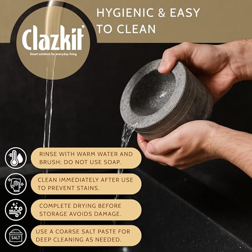 Clazkit Oothukuli Stone Mortar and Pestle Set – 5 Inch Okhli/Khalbatta/Idi Kallu – Traditional Hand Grinder for Chutney, Spices, Herbs & Ginger-Garlic Crushing – Grey - Image 5