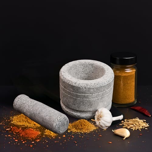 Clazkit Oothukuli Stone Mortar and Pestle Set – 5 Inch Okhli/Khalbatta/Idi Kallu – Traditional Hand Grinder for Chutney, Spices, Herbs & Ginger-Garlic Crushing – Grey - Image 1