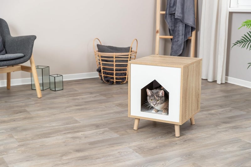 Trixie كوندو القطط الداخلي TRIXIE إيزا سرير قطط حديث طاولة جانبية طاولة ليلية مخبأ للقطط مع وسادة مريحة - Image 3