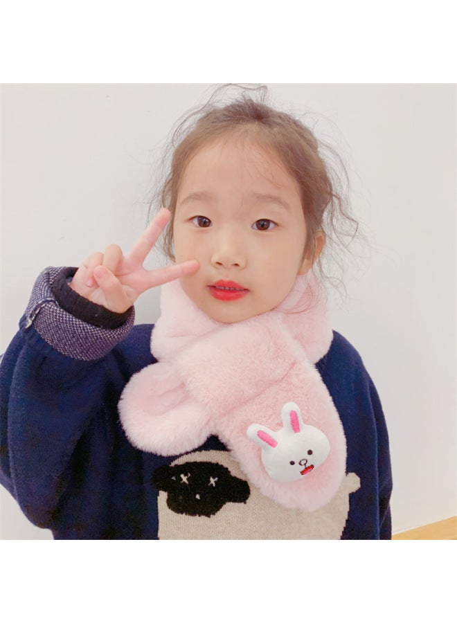 K-style Of Cute And Versatile Plush Kidsren's Scarf Cartoon Boys And Girls Thickeneded Imitation Rabbit Fur Winter Baby Warm Scarf