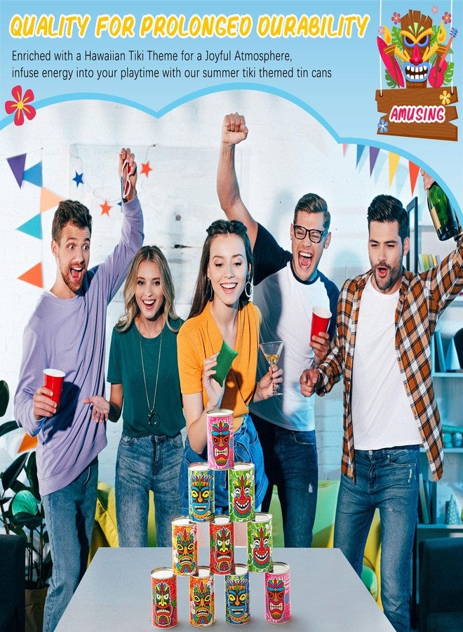 Jingmore Luau Party Games Tiki Can Toss Game Bean Bag Toss with 10 Tin Cans and 3 Bean Bag for Summer Luau Family Birthday Tropical Hawaii Aloha Indoors Outdoors Activities Party Supplies - Image 5