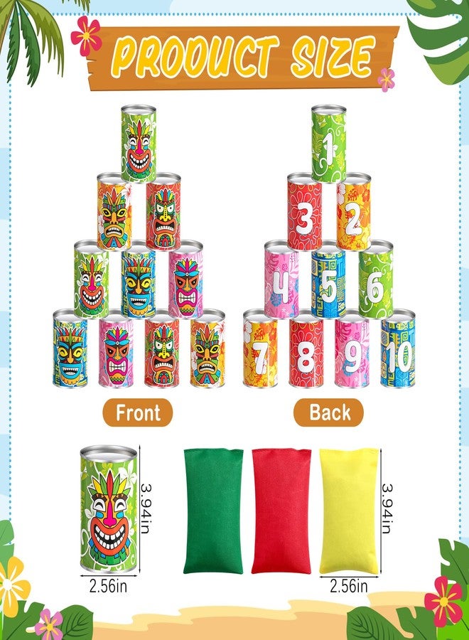 Jingmore Luau Party Games Tiki Can Toss Game Bean Bag Toss with 10 Tin Cans and 3 Bean Bag for Summer Luau Family Birthday Tropical Hawaii Aloha Indoors Outdoors Activities Party Supplies - Image 2