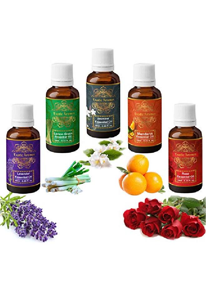 Exotic Aromas Essential Oil Lavender Oil Lemongrass Oil Jasmine Oil Mandarin Oil Rose Oil (Pack Of 5) - Image 1