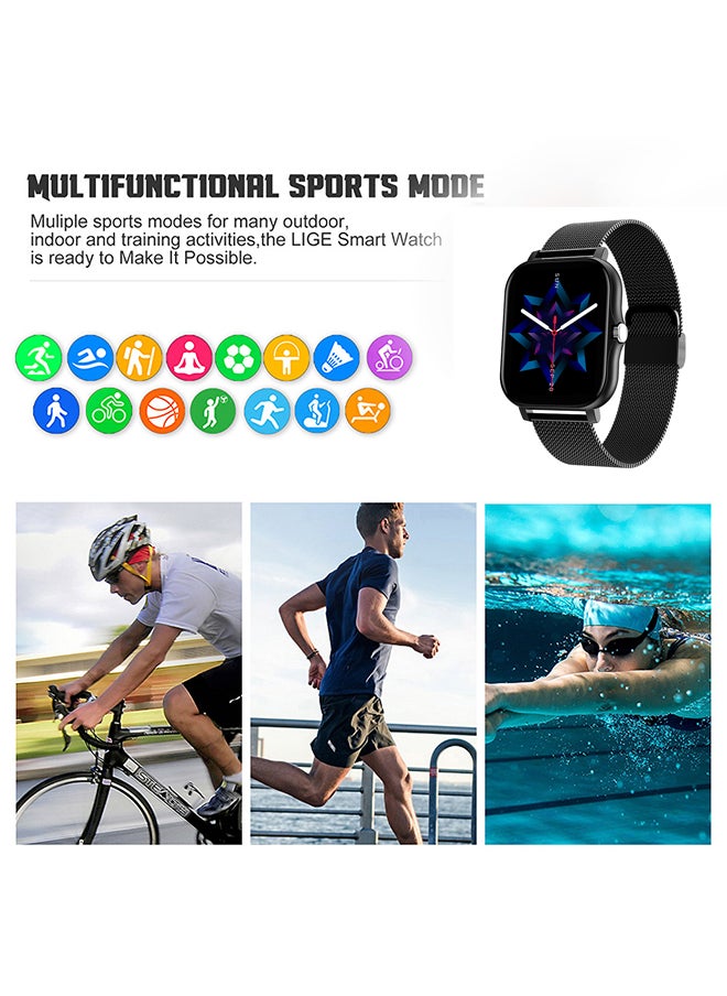 Hihonor - Smartwatch,HD Touch Screen Smartwatch,IP67 Waterproof Fitness Tracker Watch/Heart Rate Monitor/Pedometer/Sleep Monitor for Android and ios Phones(Black Steel Band) - Image 1