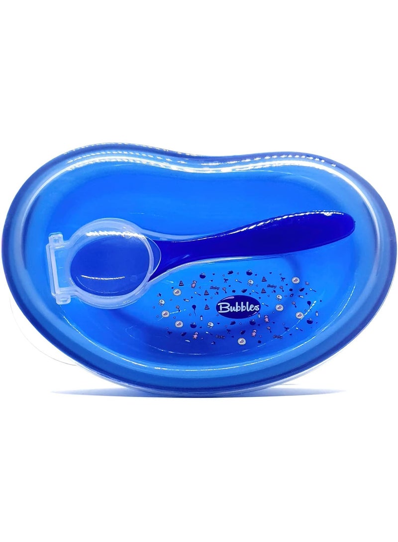 بابلز طبق للأطفال بغطاء وملعقة-أزرق - Image 1