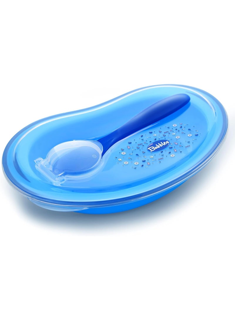 بابلز طبق للأطفال بغطاء وملعقة-أزرق - Image 3