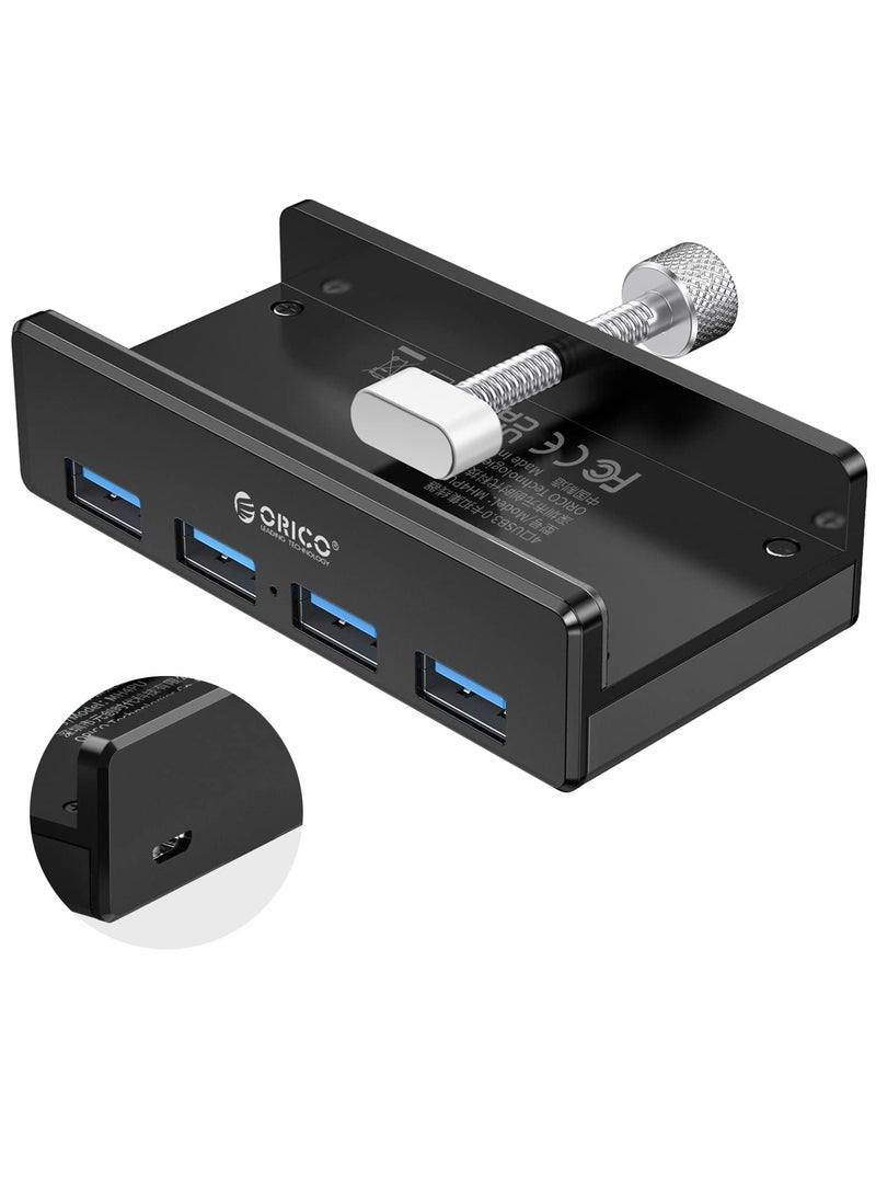Orico ORICO USB 3.0 Hub, USB Hub Clamp, Aluminum 4-Port USB Splitter with Extra Power Supply Port and 4.92 FT USB A to USB A and USB A to USB C Cable, Desktop Powered USB Hub for Monitors/Desks-Black  - Image 1