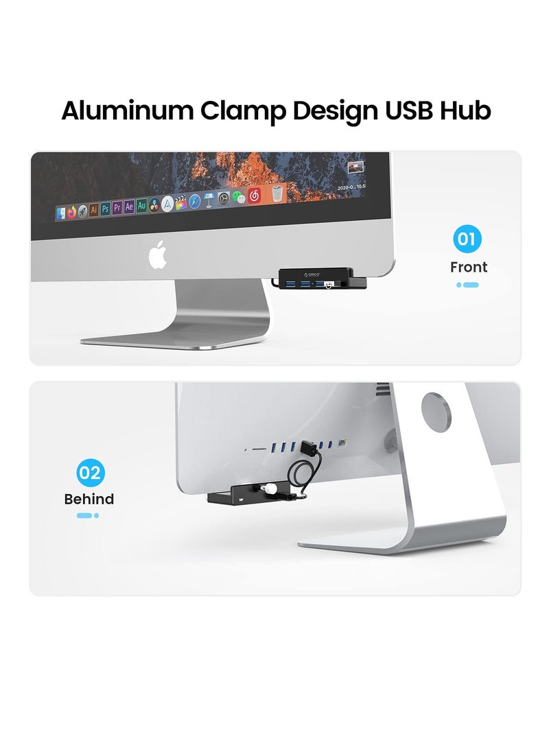 Orico ORICO USB 3.0 Hub, USB Hub Clamp, Aluminum 4-Port USB Splitter with Extra Power Supply Port and 4.92 FT USB A to USB A and USB A to USB C Cable, Desktop Powered USB Hub for Monitors/Desks-Black  - Image 5