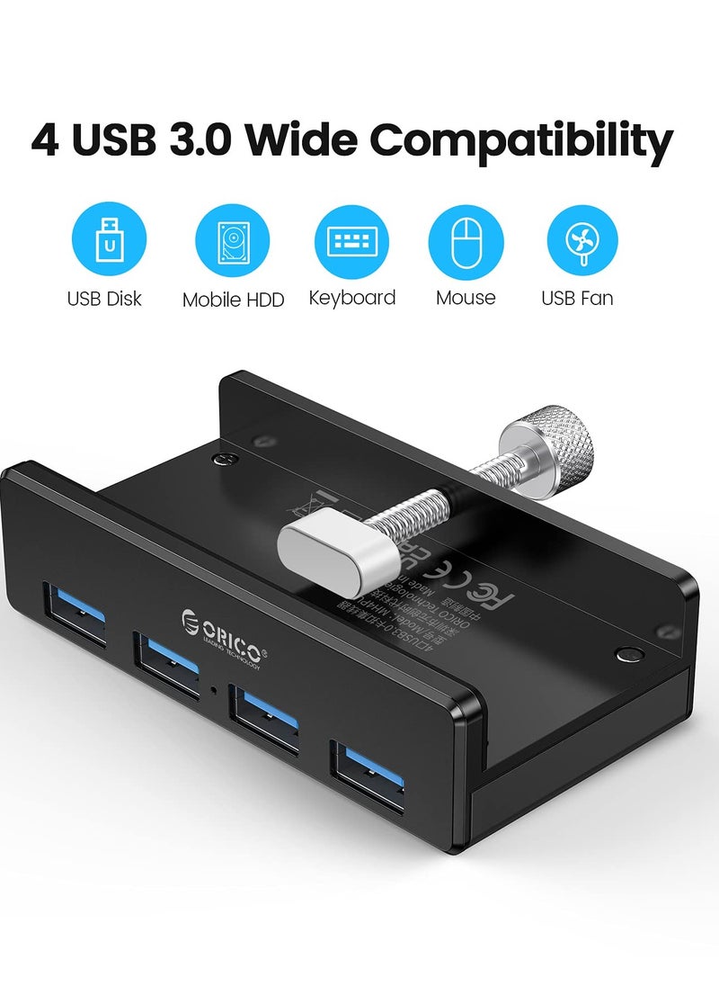 Orico ORICO USB 3.0 Hub, USB Hub Clamp, Aluminum 4-Port USB Splitter with Extra Power Supply Port and 4.92 FT USB A to USB A and USB A to USB C Cable, Desktop Powered USB Hub for Monitors/Desks-Black  - Image 2