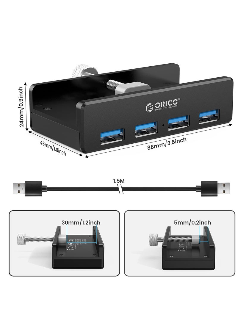 Orico ORICO USB 3.0 Hub, USB Hub Clamp, Aluminum 4-Port USB Splitter with Extra Power Supply Port and 4.92 FT USB A to USB A and USB A to USB C Cable, Desktop Powered USB Hub for Monitors/Desks-Black  - Image 4