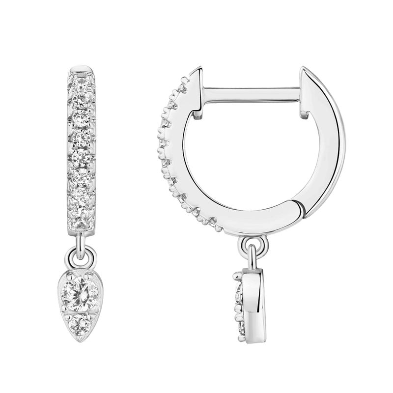 PAVOI Rhodium Plated 925 Sterling Silver Post Dangle Huggie Hoop Earrings For Women - Trendy Tear Drop Shaped Cubic Zirconia Hoop Earrings - Small Hinged Huggies - Image 1