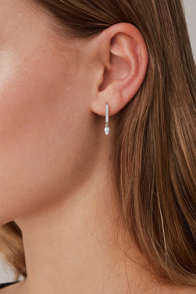 PAVOI Rhodium Plated 925 Sterling Silver Post Dangle Huggie Hoop Earrings For Women - Trendy Tear Drop Shaped Cubic Zirconia Hoop Earrings - Small Hinged Huggies - Image 2