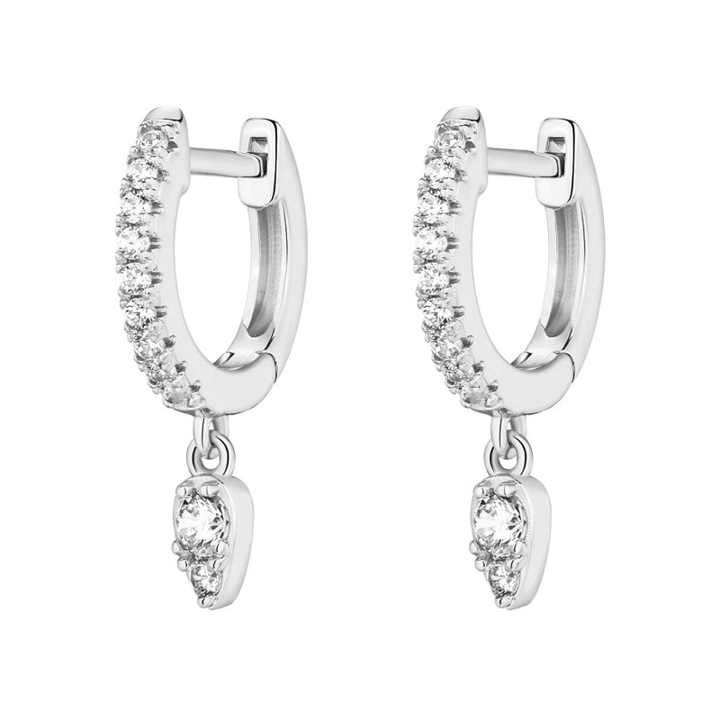 PAVOI Rhodium Plated 925 Sterling Silver Post Dangle Huggie Hoop Earrings For Women - Trendy Tear Drop Shaped Cubic Zirconia Hoop Earrings - Small Hinged Huggies - Image 3