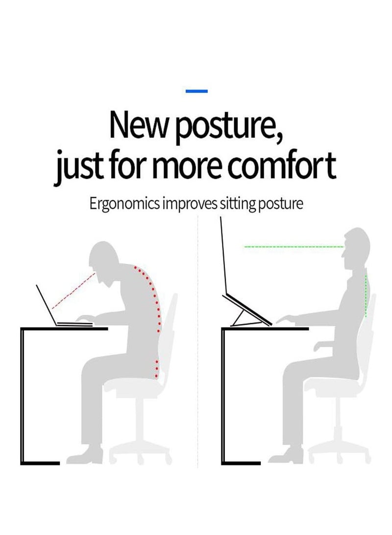 A.M Aluminum Alloy Laptop Stand, Tablet Stand, PC Stand, Folding Stand, 6-Speed Height and Angle Adjustment, Relieve Back Pain/Humpback/Shoulder Stiffness/Improve Posture - Image 5