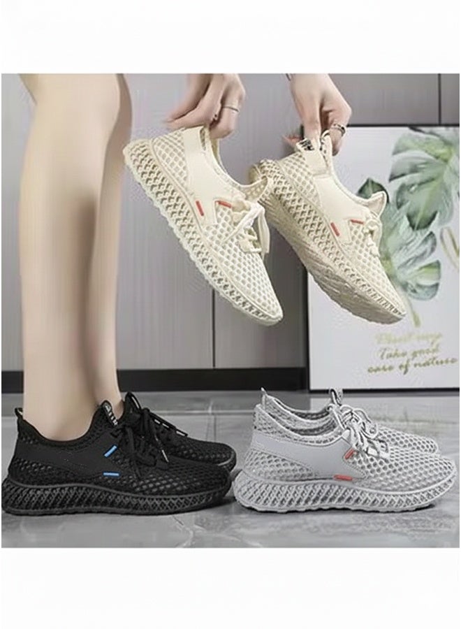 ZCM-HAPPY Hollow Mesh Sneakers for Men and Women - Summer Casual Breathable Thin Athletic Shoes with Soft Bottom for Running, Couple Style Flying Woven Sports Shoes - Image 5