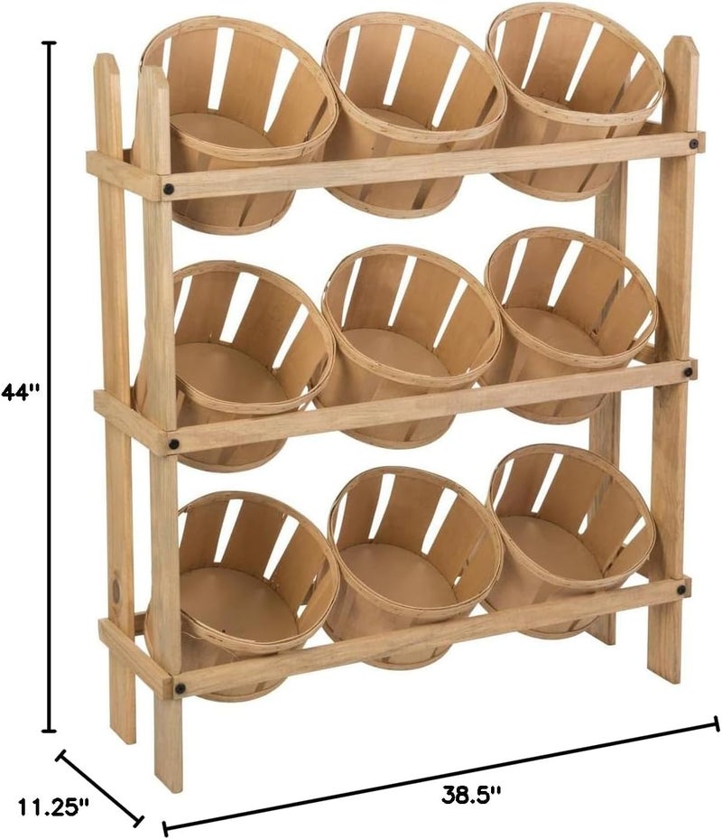 Displays2go Tiered Wooden Display Floor Standing 9 Baskets  Oak PN9BKTOAK - Image 2