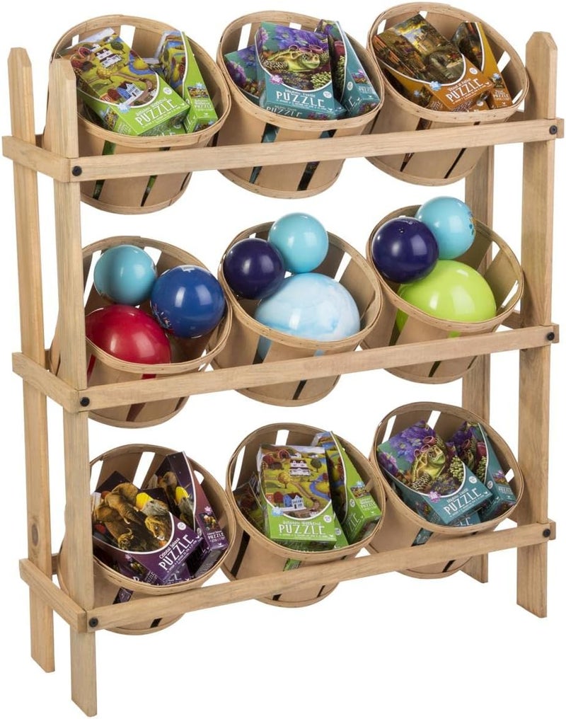 Displays2go Tiered Wooden Display Floor Standing 9 Baskets  Oak PN9BKTOAK - Image 3