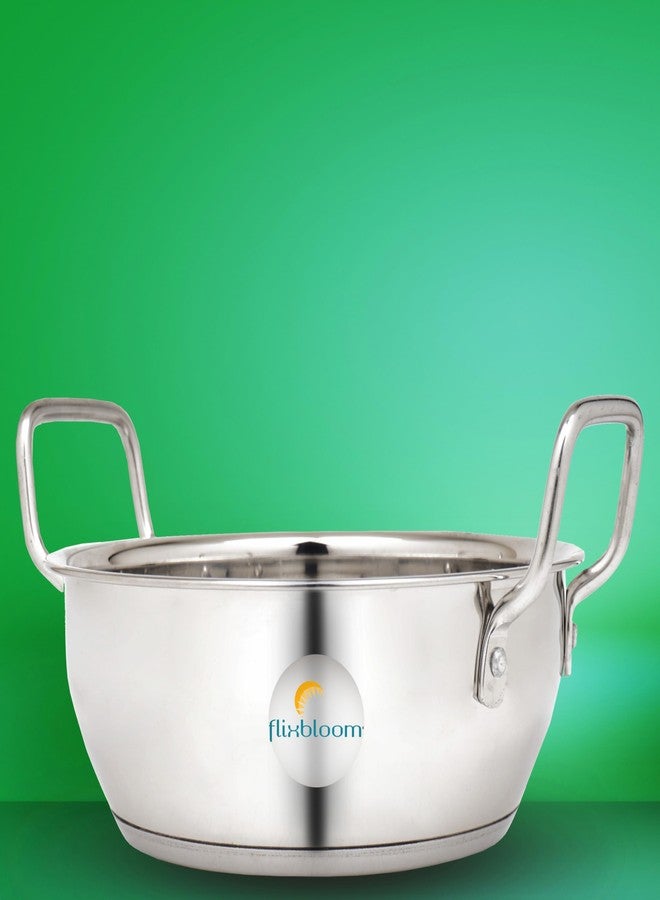 FLIXBLOOM Perfect Induction Base Sandwich Bottom Stainless Steel Kitchen Cookware Utensil Kadai with Lid (Kadhai for Cooking) (1.5 Litre) - Image 2