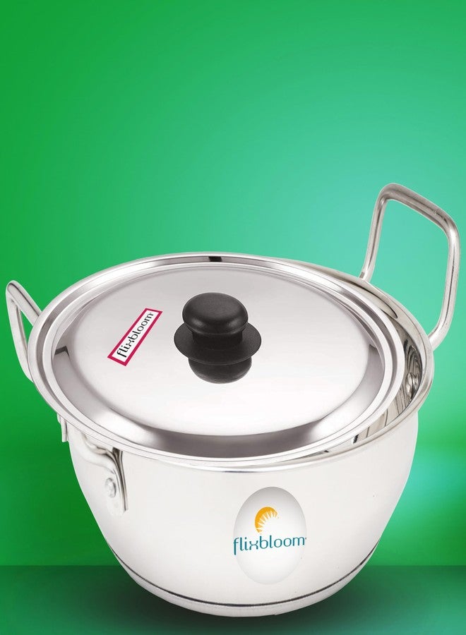 FLIXBLOOM Perfect Induction Base Sandwich Bottom Stainless Steel Kitchen Cookware Utensil Kadai with Lid (Kadhai for Cooking) (1.5 Litre) - Image 1