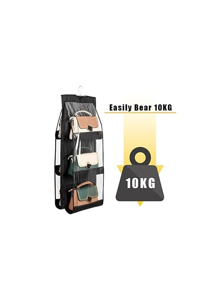 2-Piece Hanging Handbag & Purse Organizer – 6 Large Pockets Each, Clear Dustproof Storage, Foldable Space-Saving Closet and Over-the-Door Organizer for Medium and Large Bags (Black & Gray). - Image 4