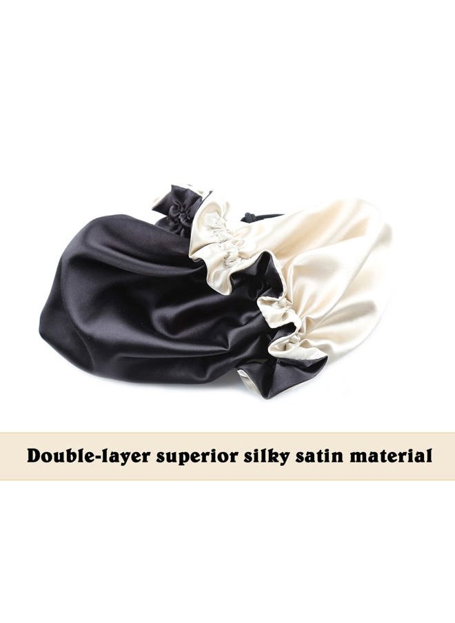 sent hair - Baby Satin Bonnet Sleeping Cap, Adjustable Kids Sleep Bonnet with Drawstring, Double Layer Night Hair Caps for 0-3 Years Old Kids/Child/Baby/Toddler (Black/Champagne) - Image 1